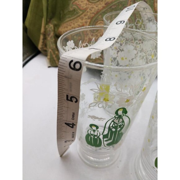 Set Of 4 Vintage Floral & Village Scene Glass Tumblers Amish - Picture 5 of 6